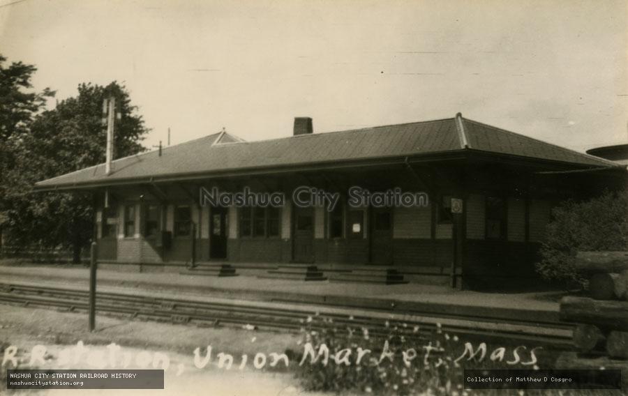 Postcard: Railroad Station, Union Market, Massachusetts